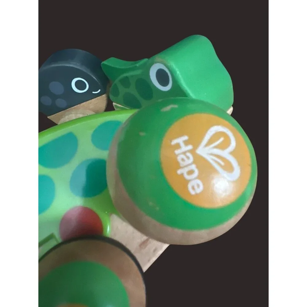 Hape Wooden Pull-Along Frog & Whale Toys Eco-Friendly Durable For Toddlers & Kid